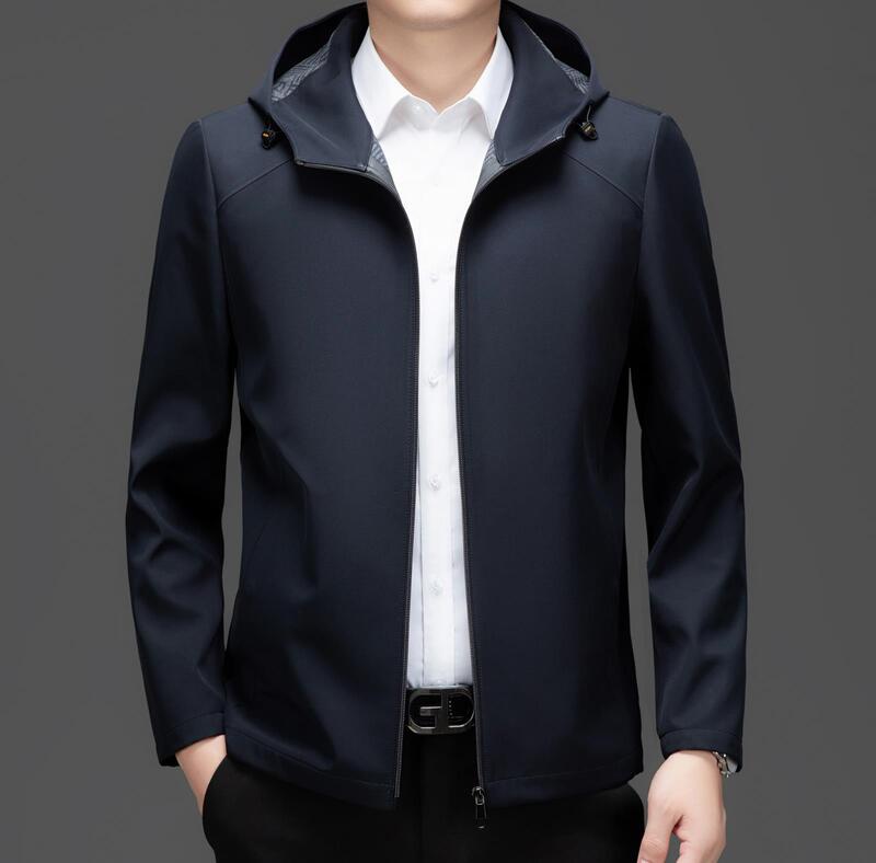 Classic Men's Mulberry Silk Hooded Jacket Coat High-end Korean Style Business Casual Top Non-ironing All-match Jacket