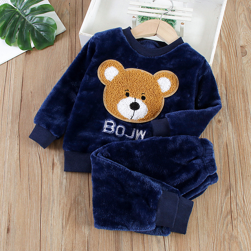 Flannel pajama set bojw bear navy blue