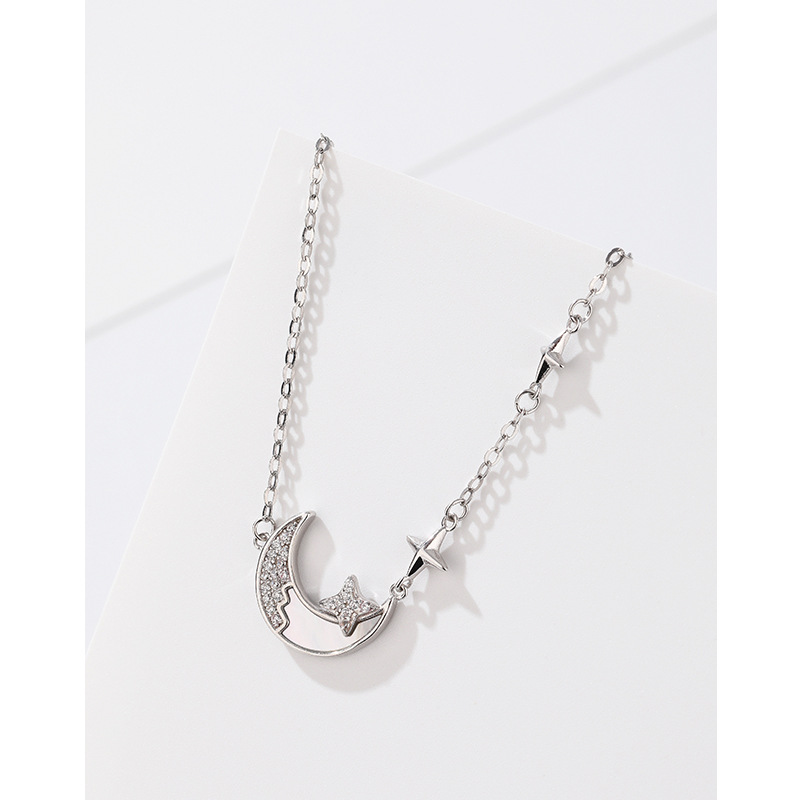 Blanco fritillary diamante estrella Luna Collar para mujer 925 plata esterlina nicho avanzado diseño sentido 2024 nuevo todo partido clavícula cadena