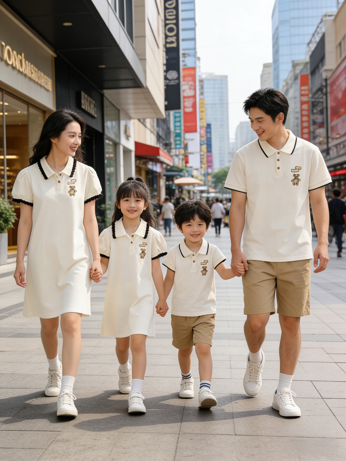 Oso bordado ropa padre-hijo verano una familia tres o cuatro madre-hijo madre-hija vestido bebé mameluco POLO solapa manga corta