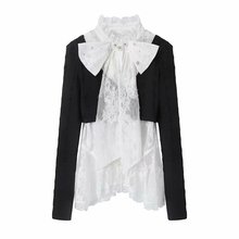 现货2025春季新款蝴蝶结钉珠刺绣蕾丝拼接针织衫LF25C11ZB234