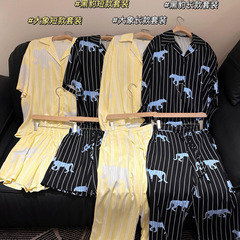 25春の新型ファッション洗練されたたるみ感プリントパジャマ女性スーツシャツ住宅服ss02248