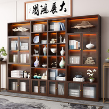 博古架带灯新中式多宝阁茶叶柜隔断展示书柜酒柜收纳柜实木置物架