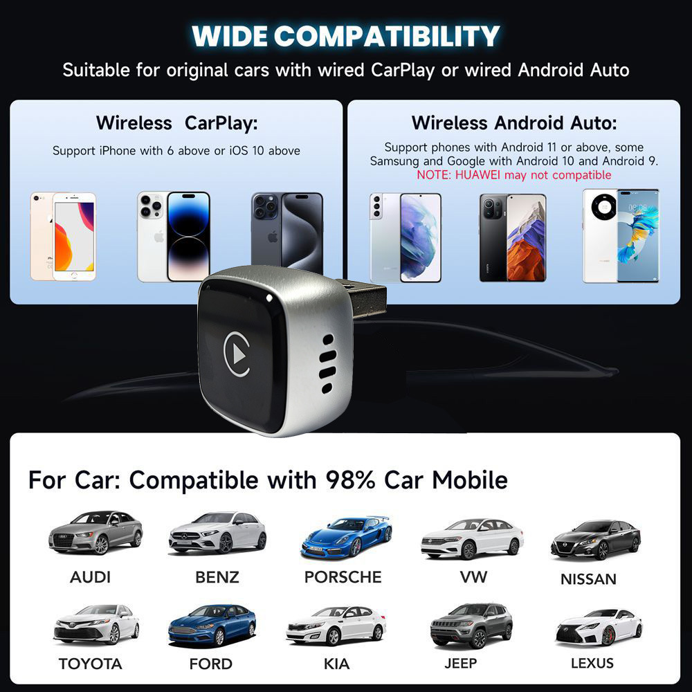 2026 New Wireless Carplay Box Android Auto Wireless Adapter Car Connectivity Two-In-One