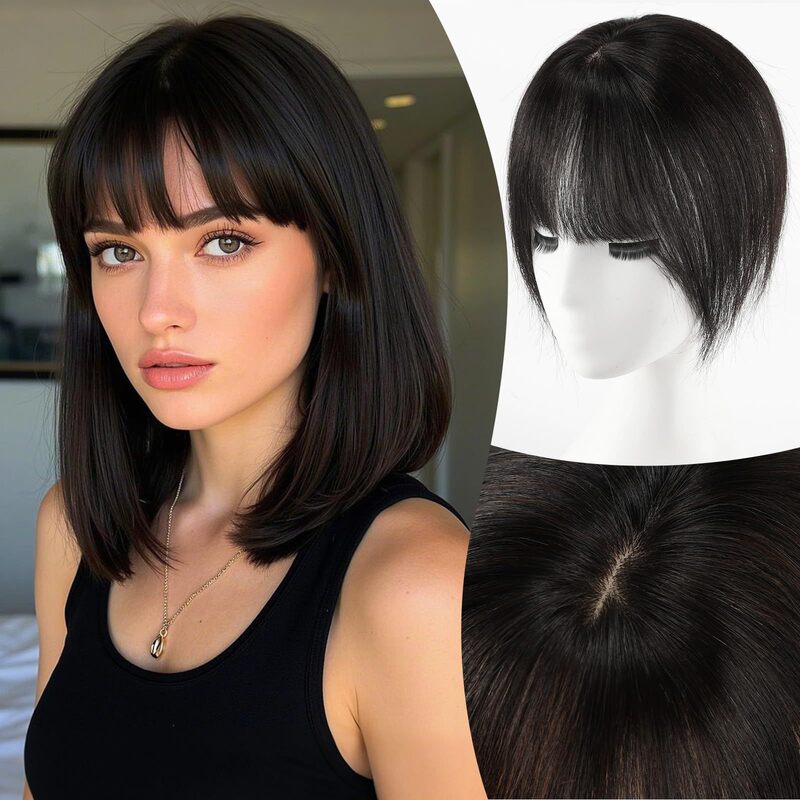 Women's Wig with Real Hair, Cartoon-Style Bangs, Lightweight and Breathable, Hand-Woven, Seamless Forehead Bangs, Natural Hairpiece for Modification Women's Wig with Real Hair, Cartoon-Style Bangs, Lightweight and Breathable, Hand-Woven, Seamless Forehead Bangs, Natural Hairpiece for Modification