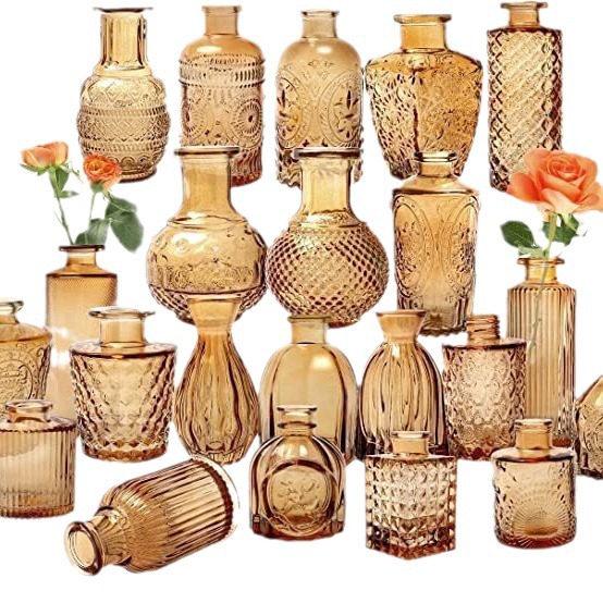 Retro repujado mini florero transparente hidropónico flor arreglo florero de cristal salón aromaterapia botella adornos Decoración