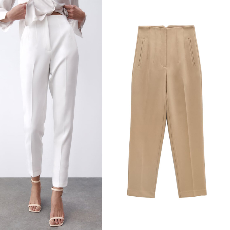 ZA autumn new casual pants professional temperament commuter front pleated thin ankle high waist pants 7901432