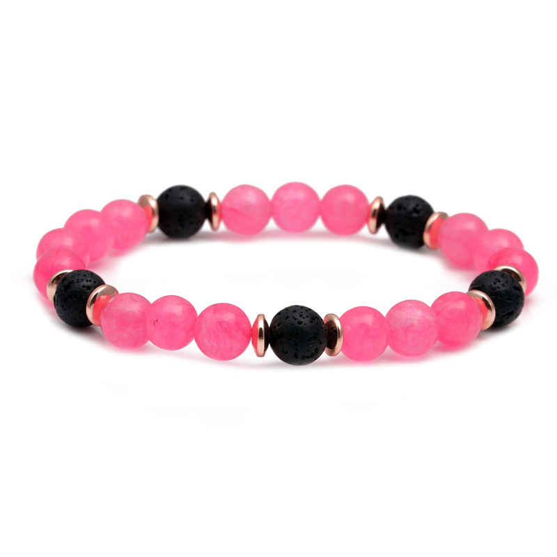 Pulsera de cuentas de piedra volcánica europea y americana transfronteriza pulsera de piedra lunar Rosa OPAL pulsera de hombres y mujeres