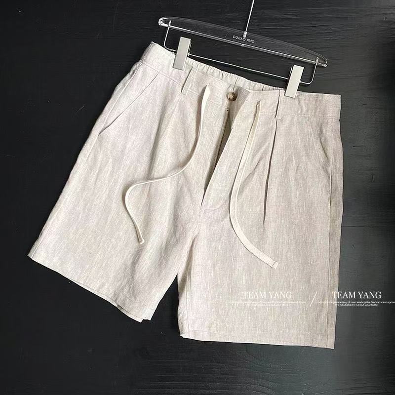 Old Money Style Linen Shorts Men's Summer Outer Wear Lightweight Breathable Five-Point Pants High-End Loose Casual Half Pants