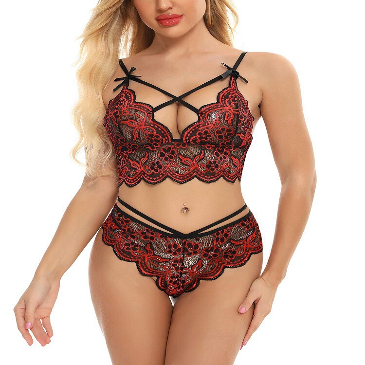 Foreign trade European and American sexy lingerie sexy three-point lace see-through bra underwear suit support delivery wholesale