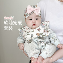 婴儿帽子女宝宝韩系公主帽单层层薄款护头帽0-3个月新生宝宝帽子