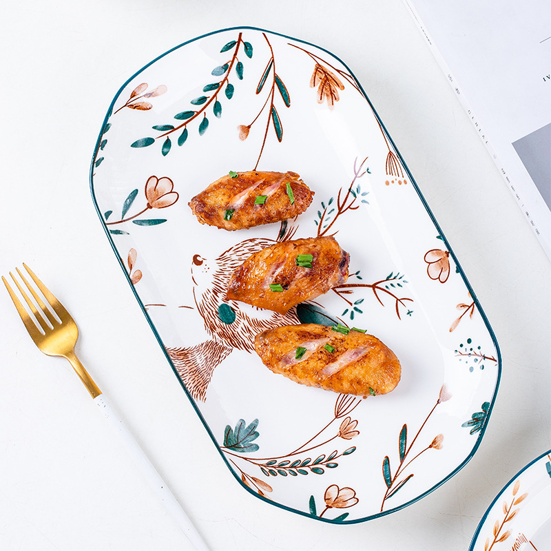 Fish Plate Household Steamed Fish Plate High Color Value Large Japanese Style Ceramic Tableware Plate Wholesale Rectangular Plate