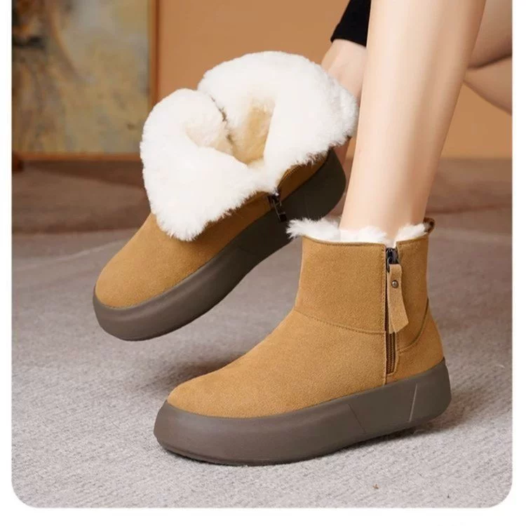 Winter platform ankle boots, low boots with plush lining, suede‑look, sizes 35–42
