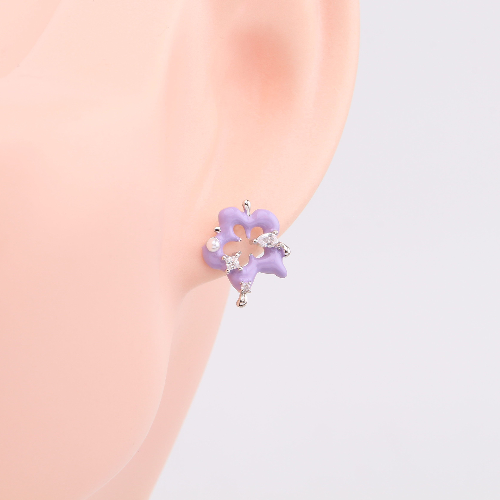 1 Pair Fairy Style Sweet Flower Enamel Plating Inlay Sterling Silver Zircon White Gold Plated Gold Plated Ear Studs display picture 4