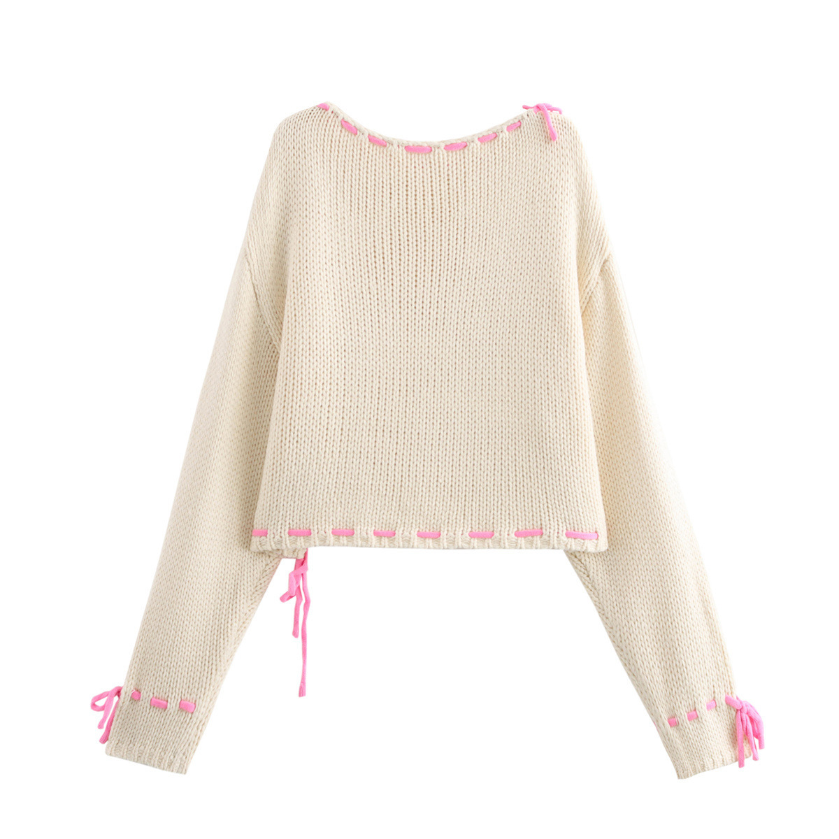 Women's clothing 2024 autumn and winter new fashion drawstring thick needle sweater long sleeved top_voghion.com