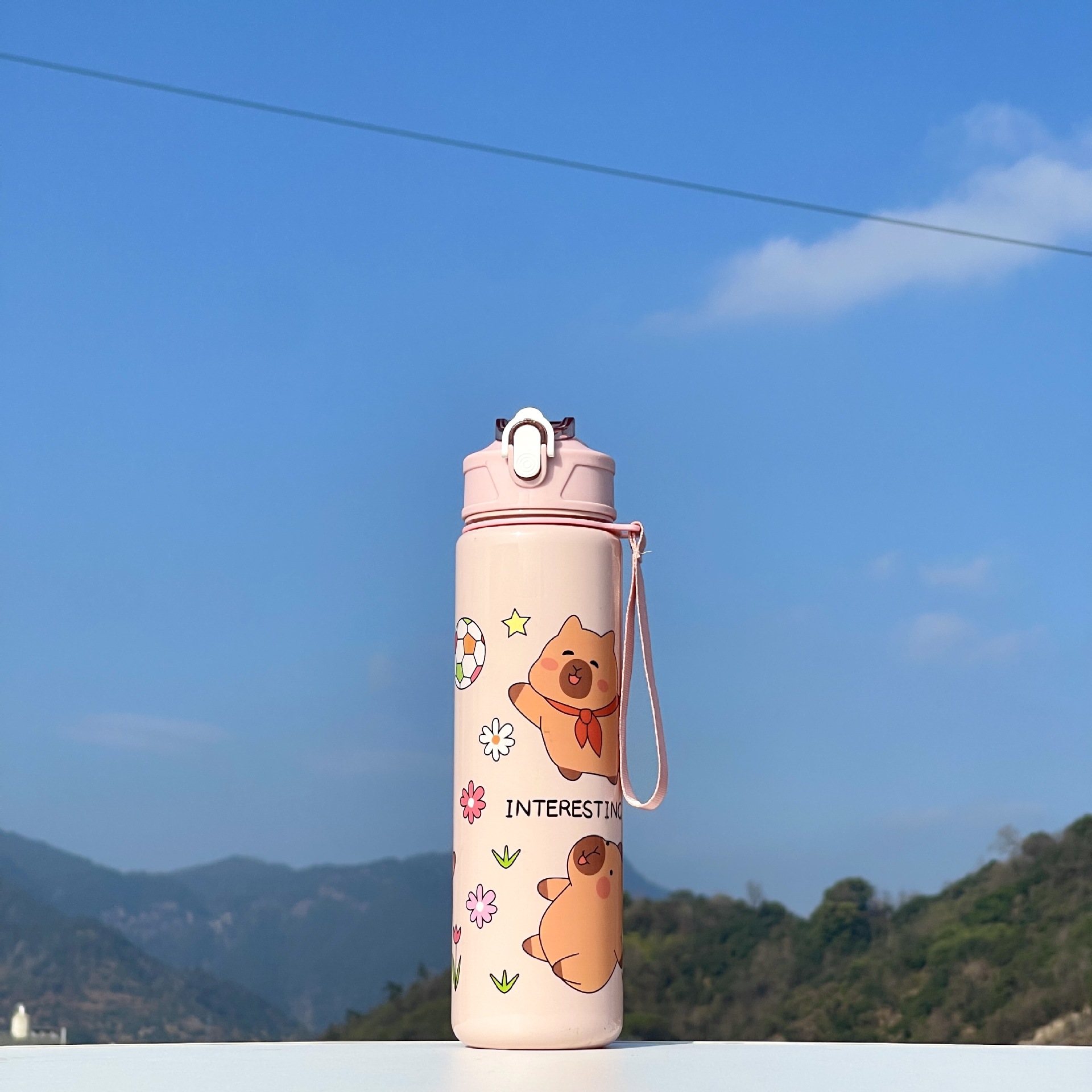 Taza de paja Kapi Barakatong con cierre Taza de mano Taza de plástico para deportes y fitness Taza de agua espacial para hombres y mujeres