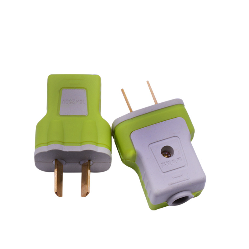 批发绿白色16A厚铜片大功率二插头 转动式接线铜柱两极电源插头