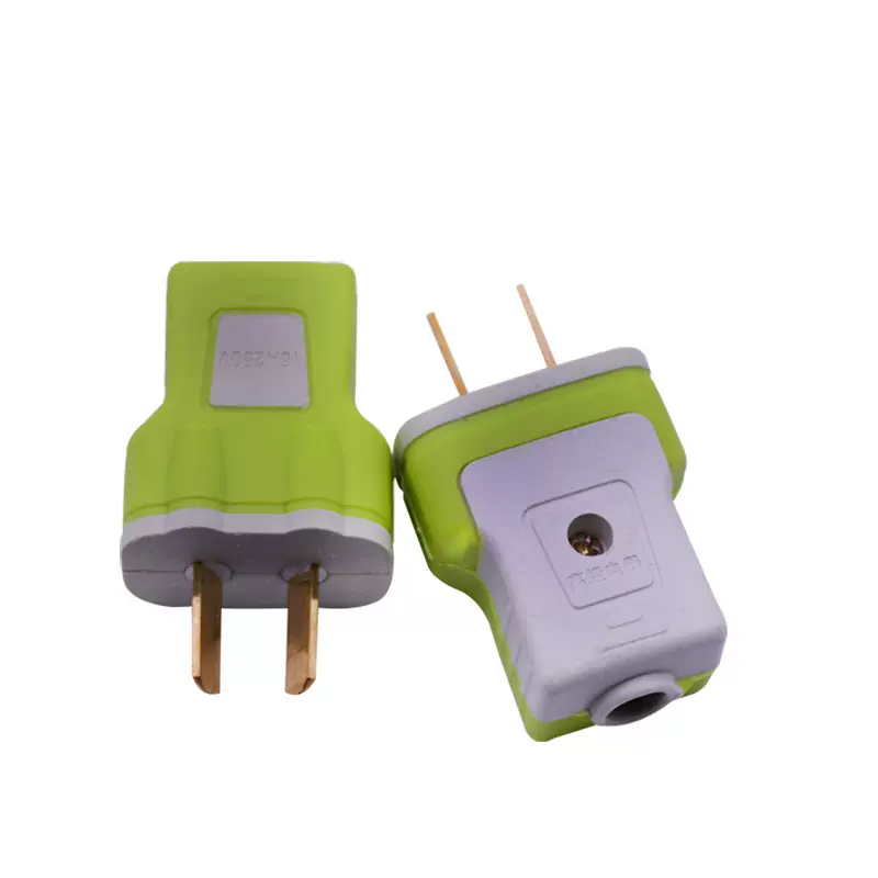 批发绿白色16A厚铜片大功率二插头 转动式接线铜柱两极电源插头