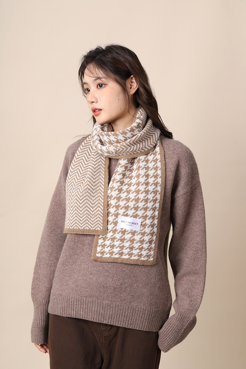 Thousand Bird for Women's Winter 2024 New Knitted Warm Grid Versatile Autumn/Winter High End Scarf Thick Edition_voghion.com