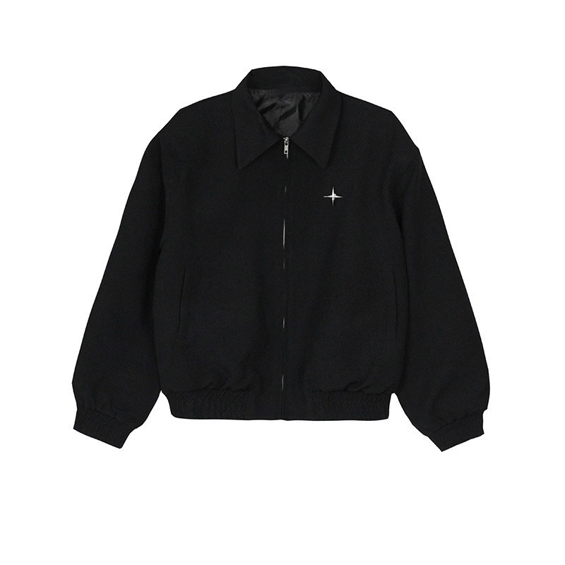 European and American Star Badge POLO Collar Jacket Men's New Simple Casual Loose Casual Motorcycle Handsome All-match Jacket