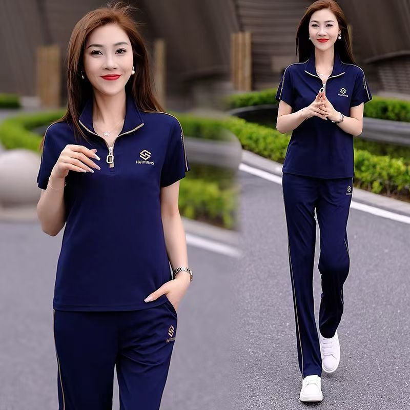 Casual Sports suit Women's 2024 Summer New Korean-style High-end Western-style Age-reducing Small Slim Wear suit