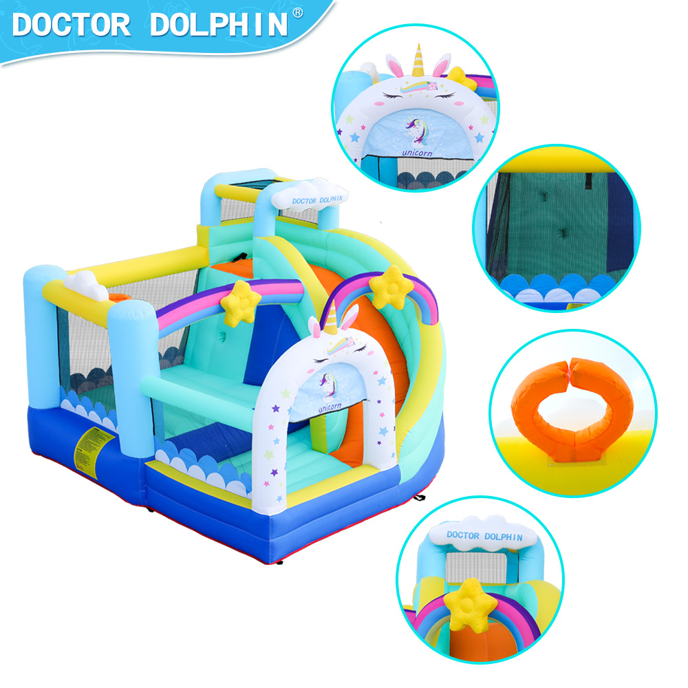 Doctor Delfín | Castillo inflable para niños, tobogán pequeño para niños, conjunto combinado de castillo inflable pequeño para el hogar