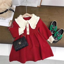 女童秋冬2025新款童装儿童连衣裙中小童宝宝红色针织裙子毛衣裙