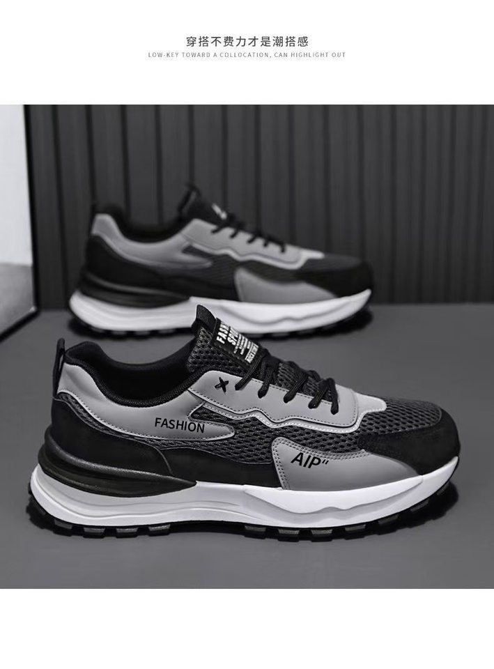 Giày thể thao nam lưới thoáng khí đế dày tăng chiều cao, giày sneaker thời trang đi làm — 3637 trắng xanh lam, 3637 đen xám chi tiết 18