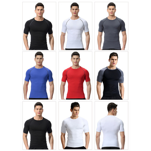 Cross-border fitness clothing men's summer high elastic breathable quick-drying T-shirt outdoor sweaty basketball running short-sleeved sportswear
