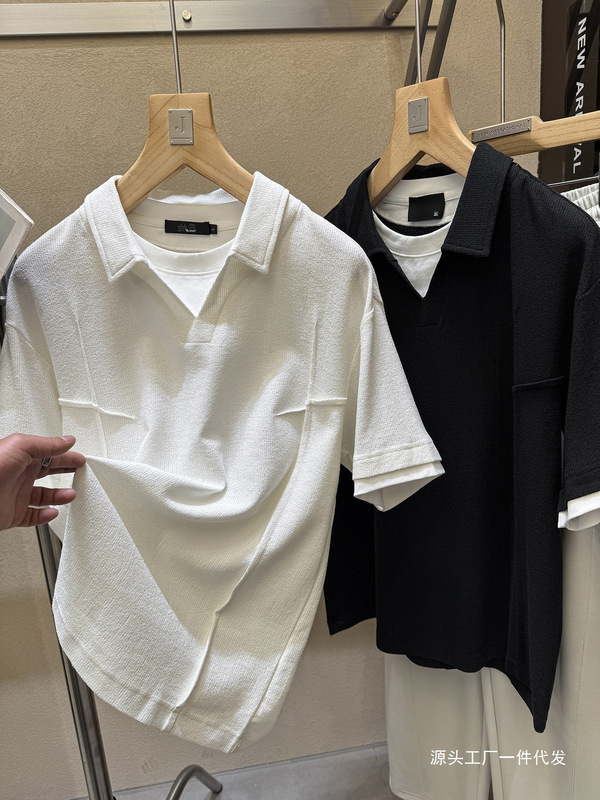 Old Money Style Relaxed Fashion Versatile Short-Sleeve Men's Designer Style! Fake Two-Piece Men's Short-Sleeve T-Shirt Polo Shirt Trendy