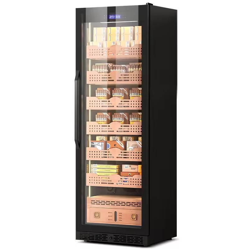 Factory direct supply 335L cigar cabinet black and gold digital display automatic defogging glass door storage cabinet