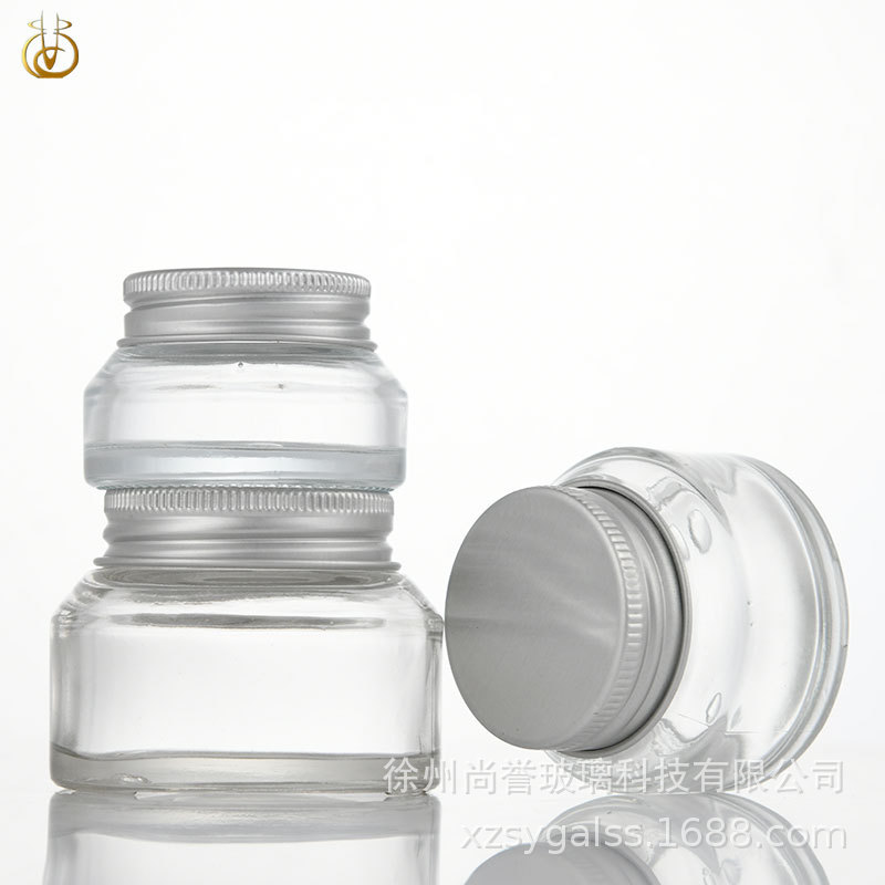现货供应斜肩面膜棒瓶50g玻璃铝盖化妆品小样分装瓶可配手拉垫片