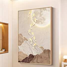 九鱼图客厅挂画沙发背景墙现代简约玄关装饰画侘寂风年年有余壁画