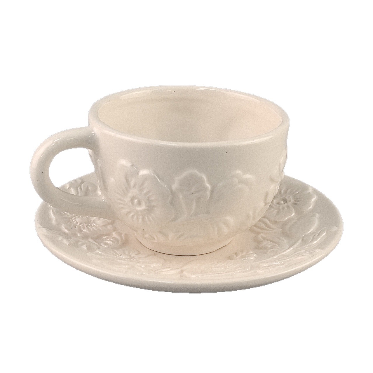 Retro Showa francés té de la tarde cerámica corte flor relieve taza de café plato taza de té DIY estilo europeo elegante
