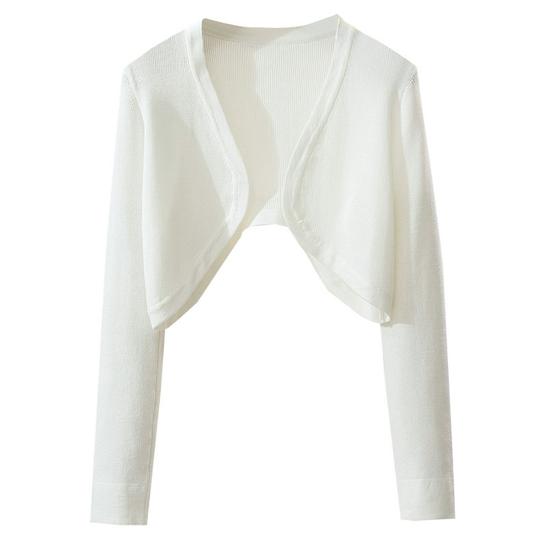 Protector solar cardigan de las mujeres delgadas chal falda de la Liga cubierta exterior suéter blanco superior verano Delgado pequeño chaleco
