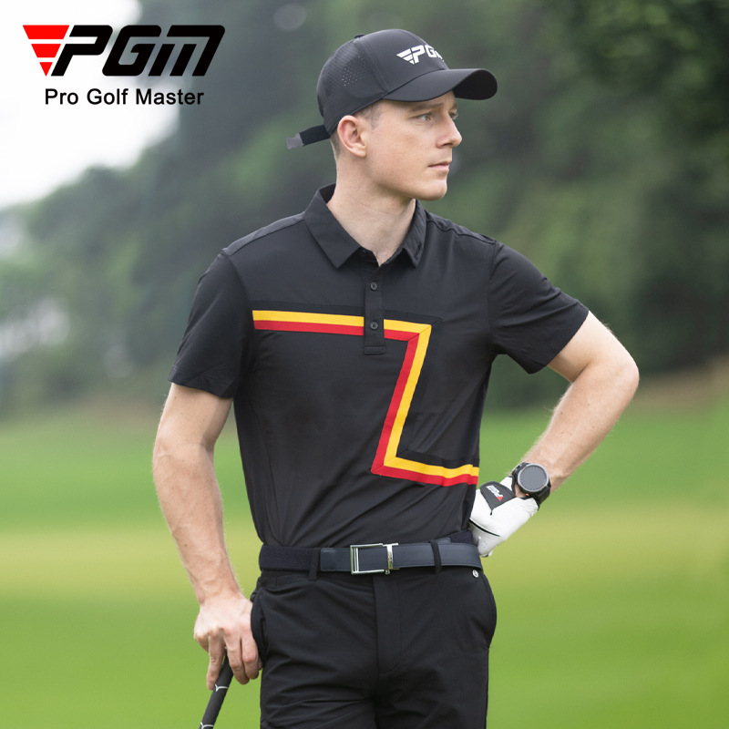 Áo thun nam polo ngắn tay PGM phối màu tương phản mùa hè — KUZ158-Quần kaki, KUZ158-Quần màu xanh hải quân, YF579-Áo màu đen, KUZ158-Quần Trắng
