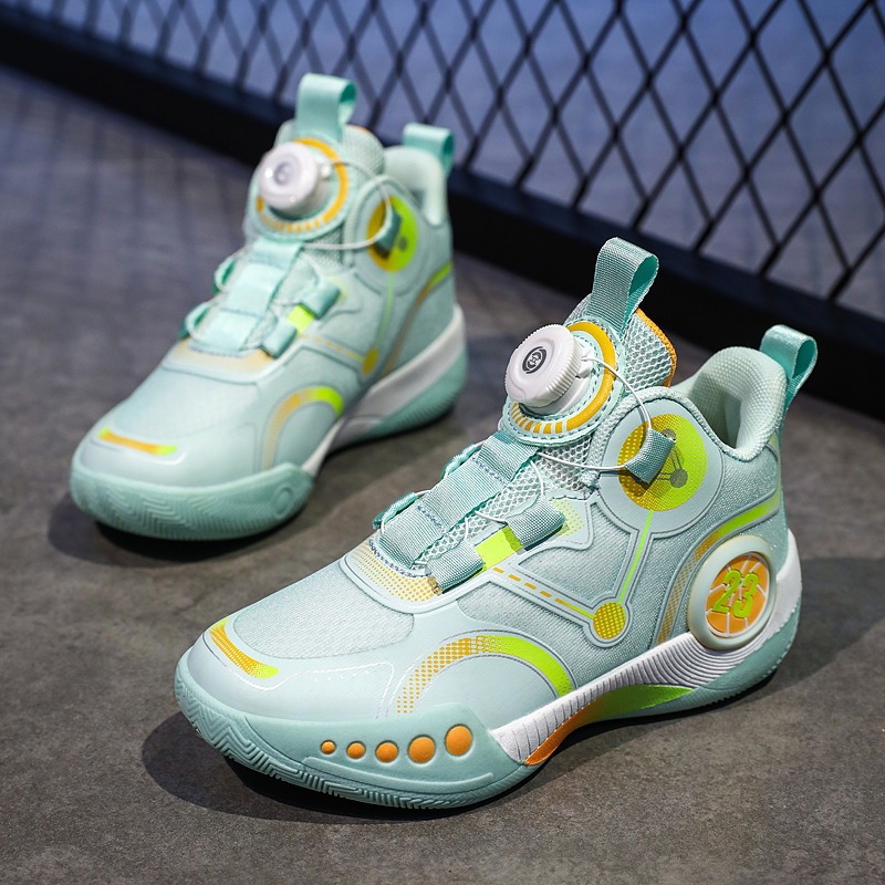 Children's mesh basketball shoes Spring and Autumn new boys' practical training shoes children's non-slip rotating buckle parent-child running shoes