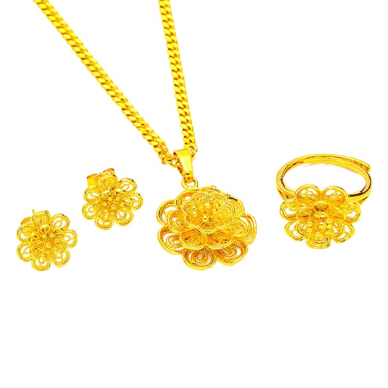 Vietnam arena oro collar de las mujeres imitación de oro amarillo colgante de flores collar de la moneda europea durante mucho tiempo no se desvanece chapado en oro de la joyería