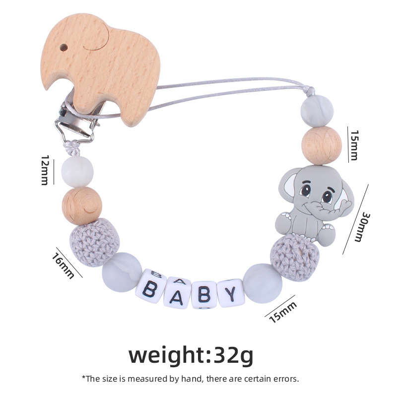 Nuevo bebé de haya animal chupete clip calmante bebé DIY animal mordedura molares chupete cadena