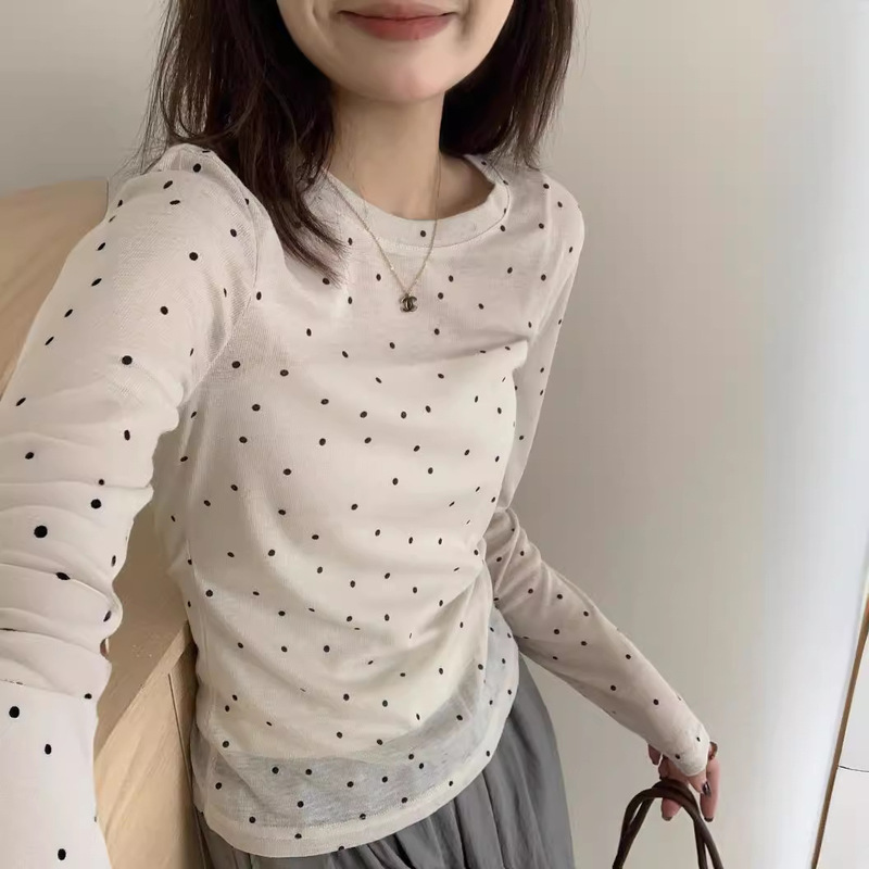 Women's Spring and Summer 2024 New Design Sense Micro-transparent Slim-fit Slimming Inner Base Shirt