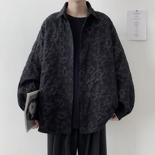 Men's High-End Casual Shirt with Korean Style Trendy Relief Print Design, Unique Autumn/Winter 2025 Shirt & Outerwear