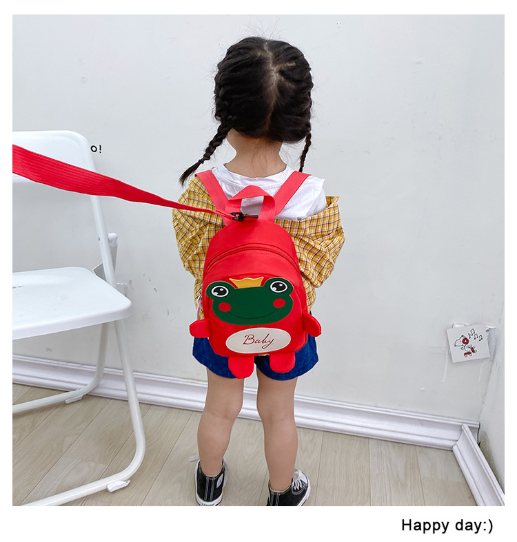 Kindergarten schoolbag for children, boys and girls, 1-3-5 years old, anti-wandering rope, cute frog, double-shoulder baby small backpack undefined