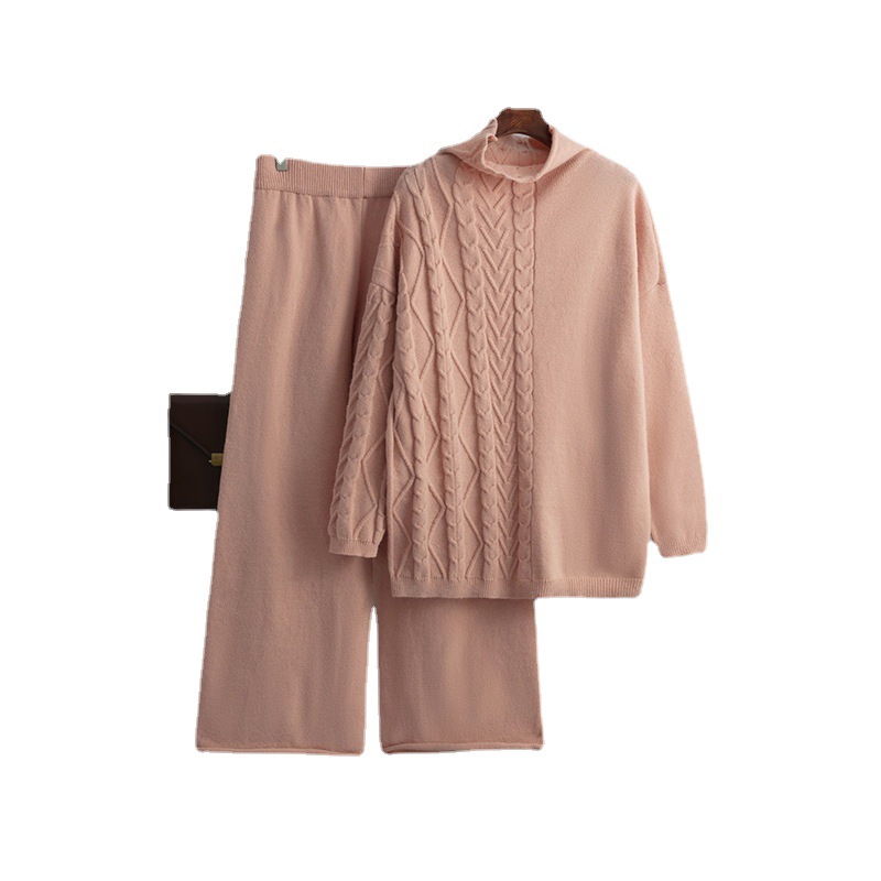 Women's Clothing Autumn and winter large size turtleneck suit fashion new gentle lazy style sweater two piece set solid color knitted_voghion.com