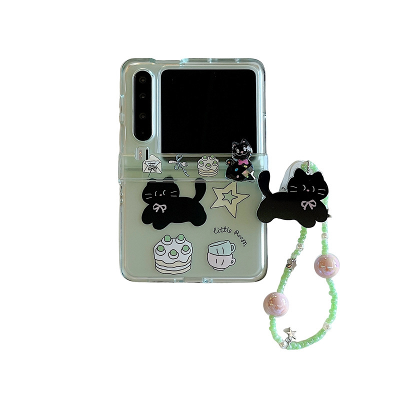 漫画かわいい緑の背景の小さな黒猫電話ケース Huawei PuraX Samsung ZFlip7 Xiaomi 80% off スタックケースに適しています|undefined