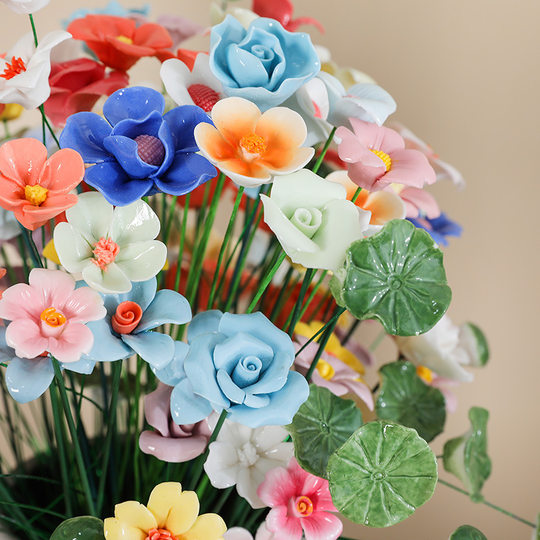 Jingdezhen Ceramic Small Flowers High Temperature Handmade Ceramic Pinched Flowers Artificial Flower Decoration Creative Immortal Flower Home Furnishings