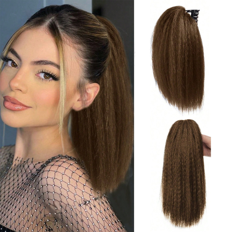 かつらの馬尾の女性のショートヘアの高馬尾は挟み式のシミュレーションの髪の気質をつかんでまっすぐに偽の馬尾のふんわりとした高さの偽のお下げをします。|undefined