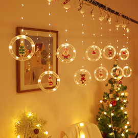 跨境新品圣诞节铜丝灯串圣诞老人卡通造型窗帘灯LED彩灯橱窗装饰