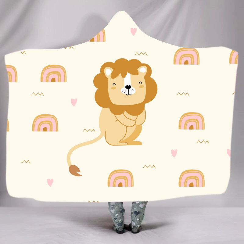 Европейское и американское одеяло с капюшоном, утолщенный двойной плащ, плюшевое ленивое одеяло с цифровым принтом, мультяшная Львиная Радуга