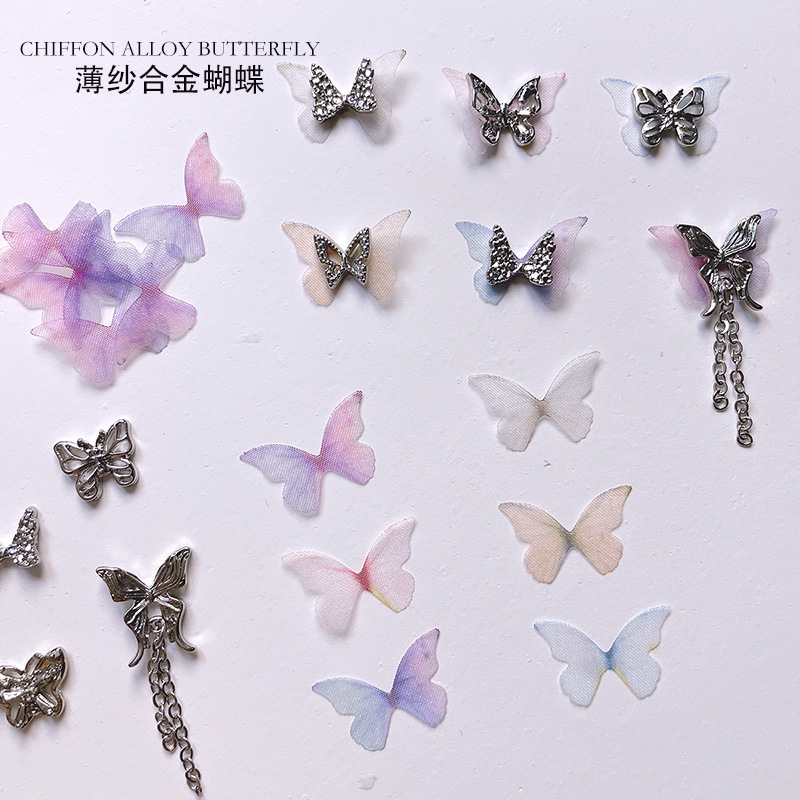 New Tulle Alloy Butterfly Nail Art Accessories Small Fresh Versatile Alloy Three-Dimensional Butterfly Nail Decoration Accessories