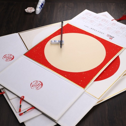 2024 Foldable Thick Blank Washed Rice Paper Red Ink Sprinkled Gold Leaf Unmounted Calendar